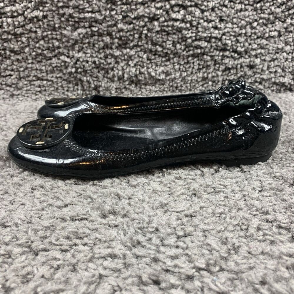 TORY BURCH Reva Ballerina Ballet Flats Black Patent Leather Size 8 M - Picture 2 of 8